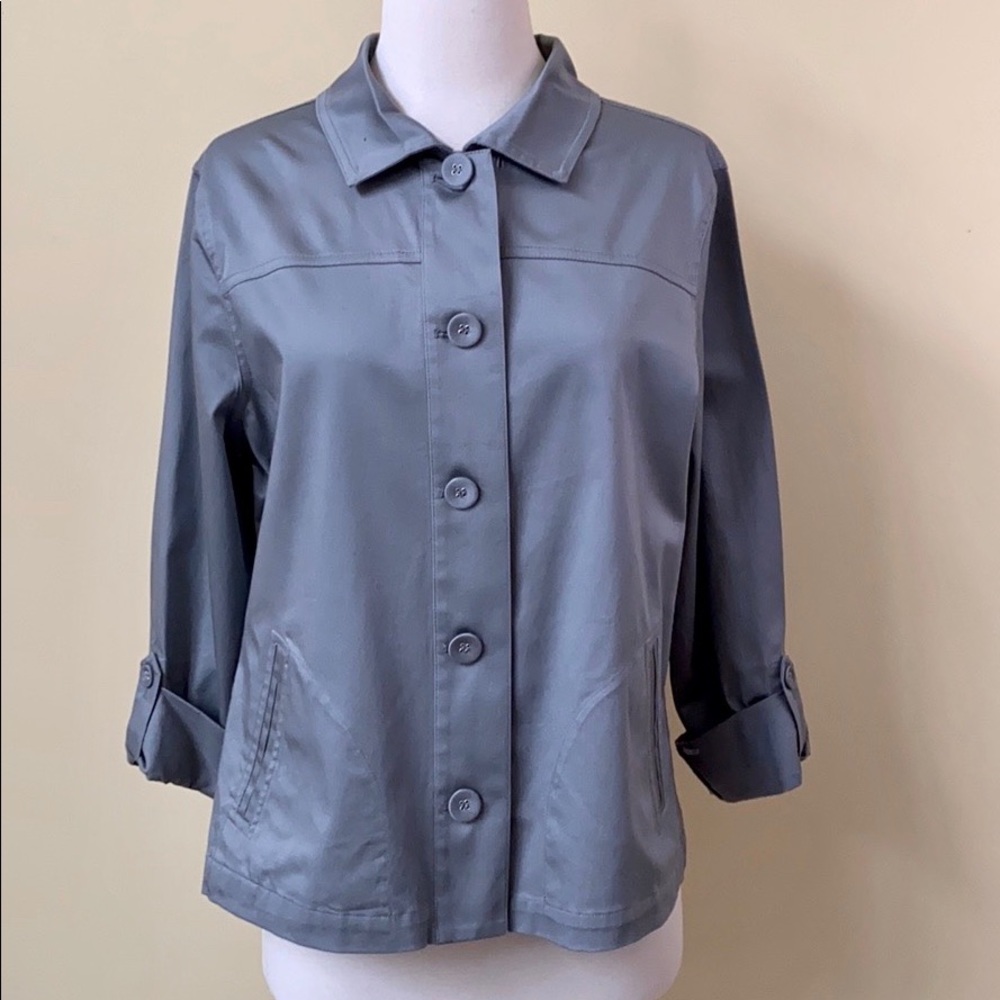 Chico's Silver Gray 3/4 Sleeve Dress Jacket Suit